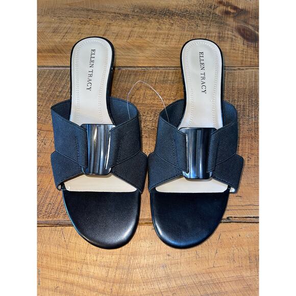 NWOB Womens Ellen Tracy Black Dressy Casual Open-Toe‎ Sandals Stretch Size 8.5 - Picture 1 of 7